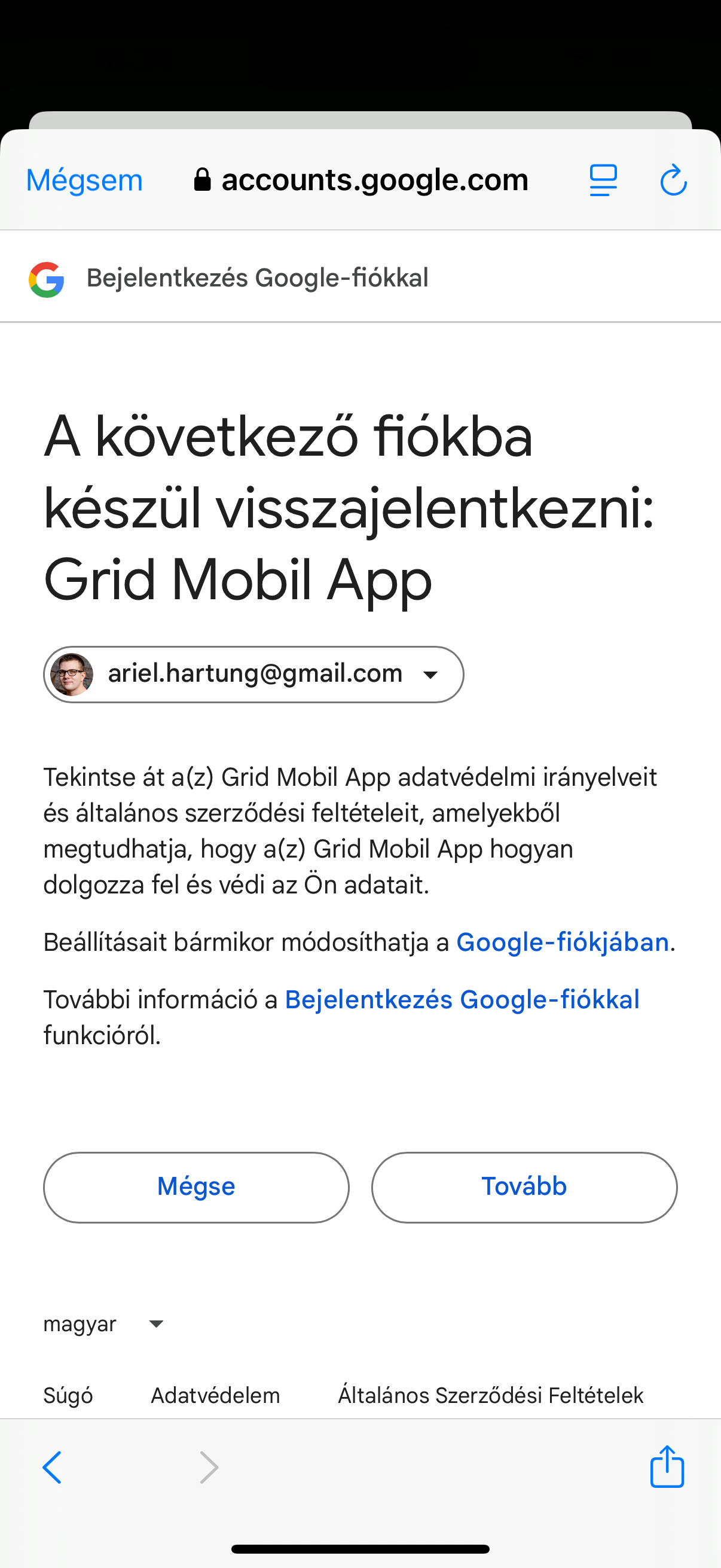 Google bejelentkezés