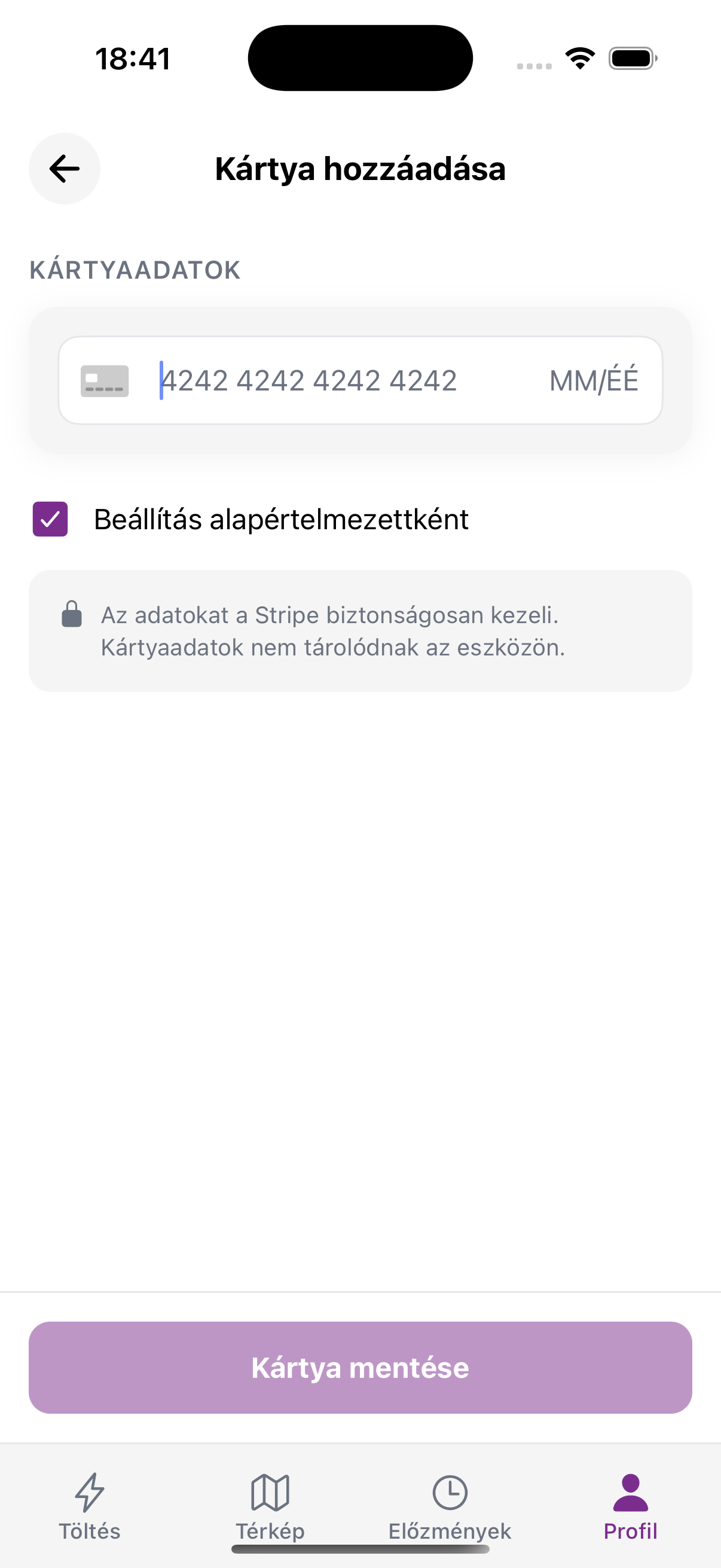 Kártya hozzáadása (Stripe)