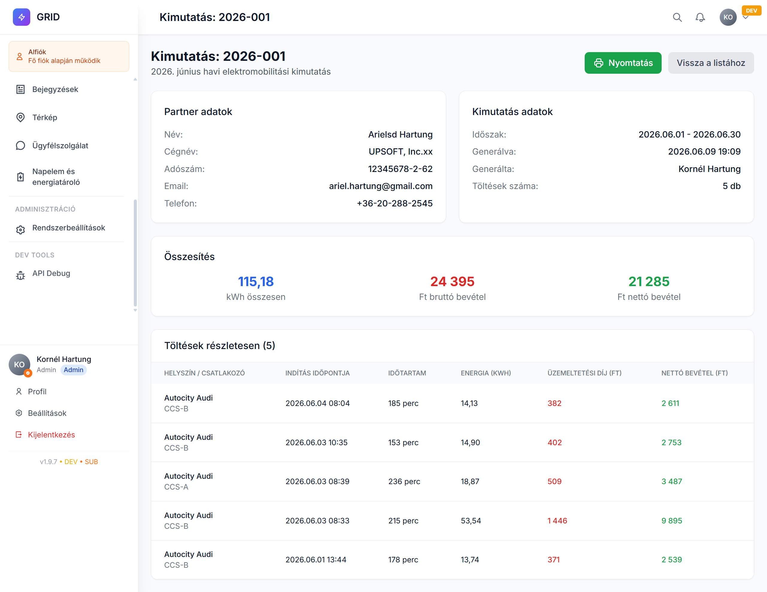 TOLTO.app — havi partneri elszámolás
