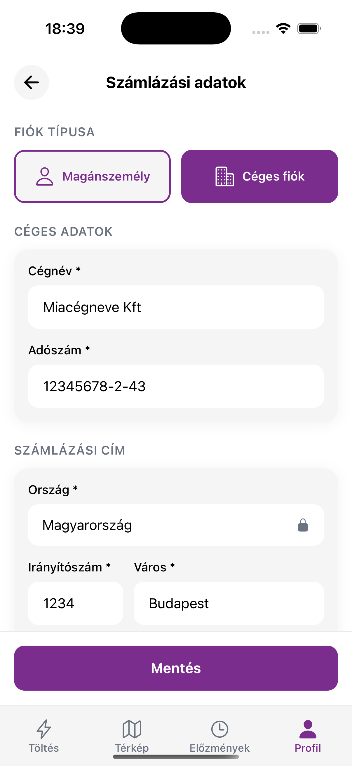 Számlázási adatok