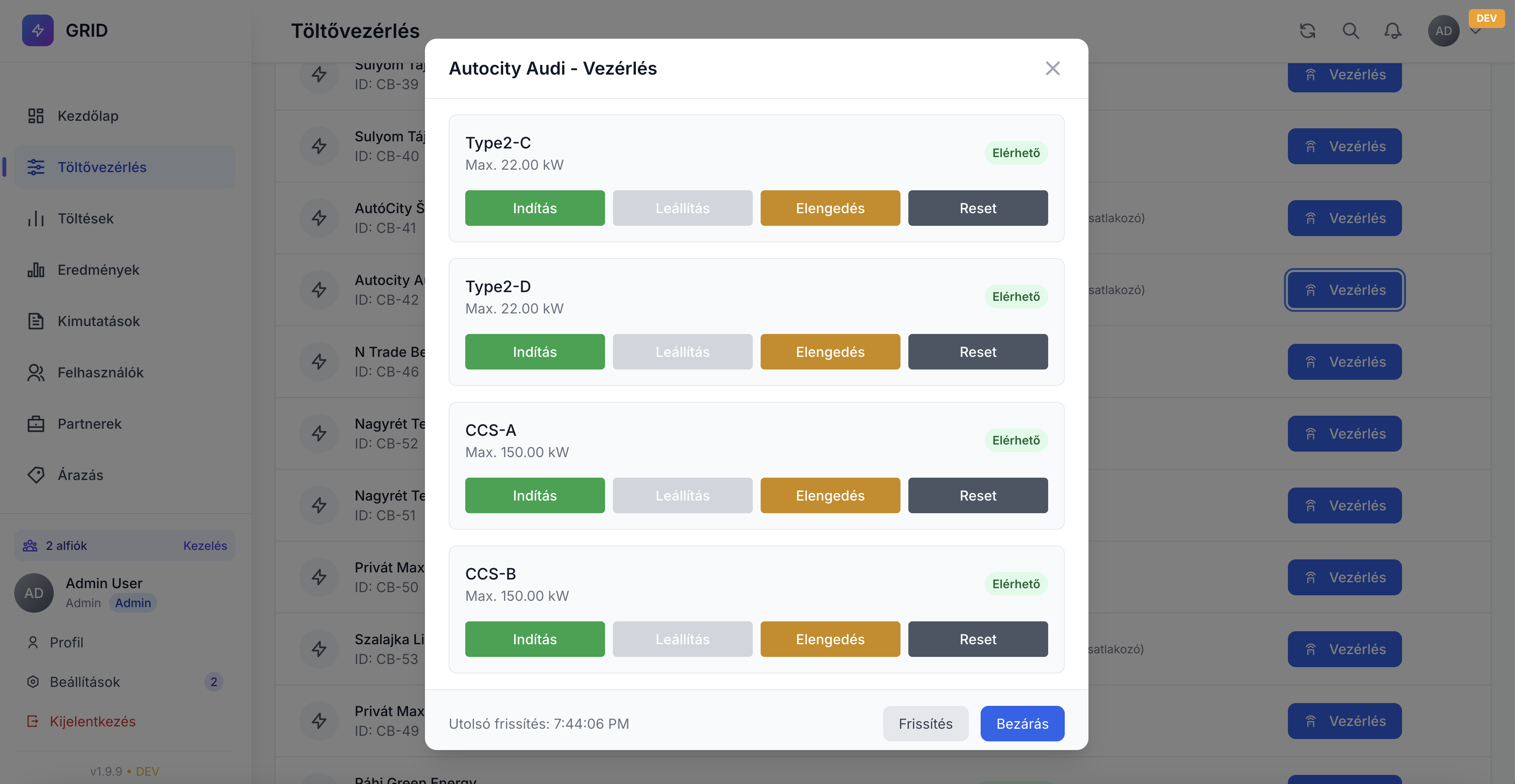 TOLTO.app — control.php valós idejű töltővezérlés