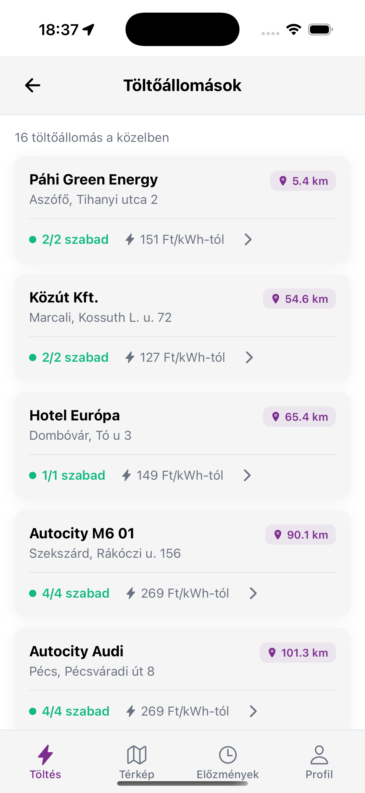 Töltők listája